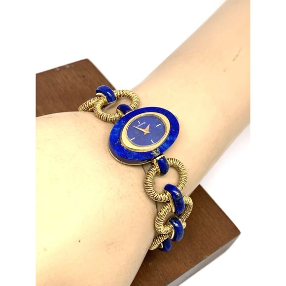 Longines Women's Watch Blue Lapis 18k Yellow Gold Vintage Swiss Hand Wind 27mm - Picture 5 of 14